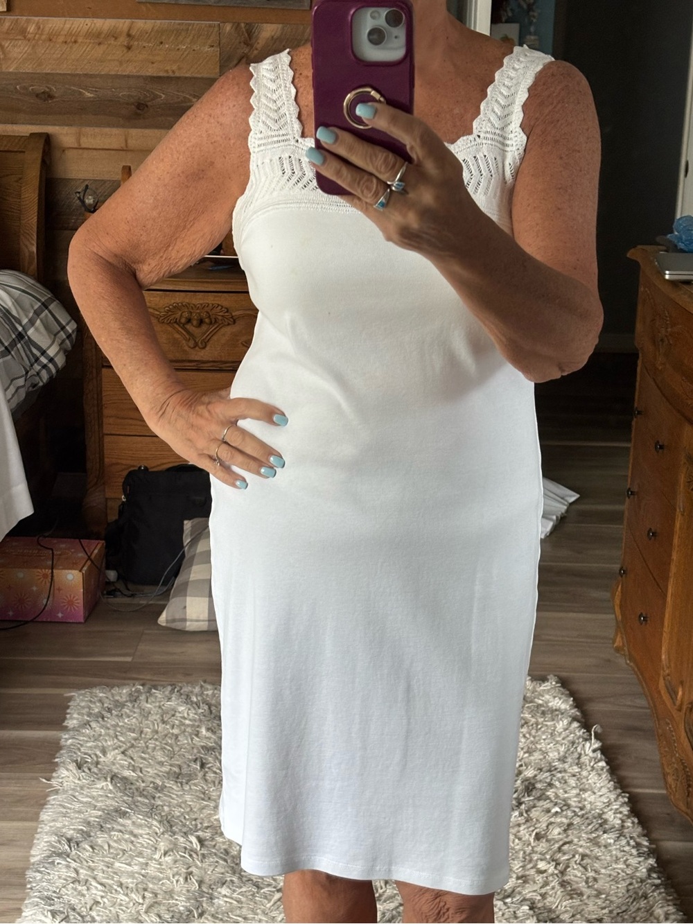 Ralph Lauren Sleeveless White Knit Dress with Crochet Straps